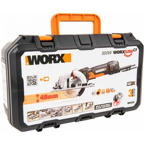 Дисковая пила  Worx WX439, 500 Вт, черный/оранжевый фото, описание