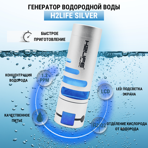 Портативный генератор водородной воды H2LIFE SILVER переносной ионизатор для дома и спорта фото, описание