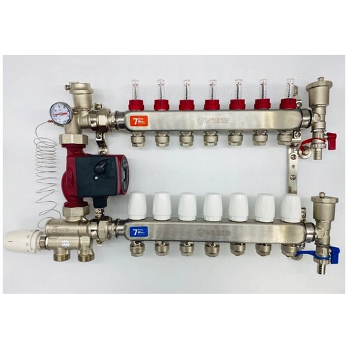 Комплект для водяного теплого пола с насосом до 160 м² ViEiR: Коллектор на 9 контуров фото, описание