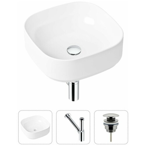 Накладная раковина в ванную Lavinia Boho Bathroom Sink Slim 21520222 в комплекте 3 в 1: умывальник белый, донный клапан и сифон в цвете хром фото, описание