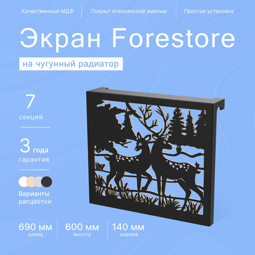 Навесной экран Forestore для чугунных батарей 7 секций (690мм) черный classic фото, описание