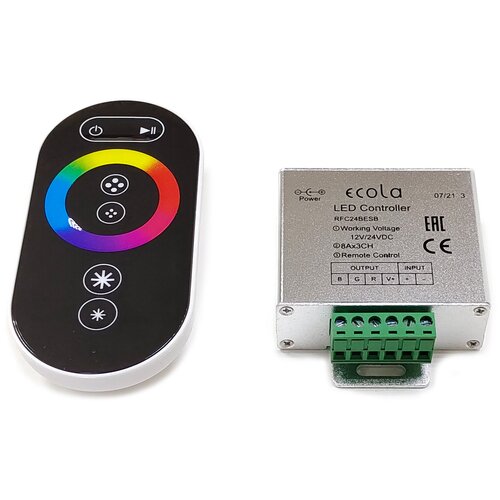 RGB контроллер с кольцевым сенсорным черный радиопультом (RFC24BESB) Ecola LED strip RGB RF controller 24A 288W 12V (576W 24V) фото, описание