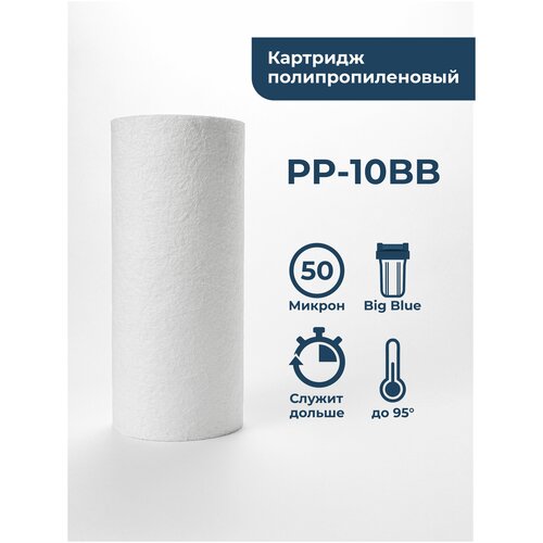 Картридж фильтра для очистки воды полипропиленовый “Нептун” PP-10BB 50мкм. Грубая механическая очистка воды от ила, песка, ржавчины и т. д. фото, описание