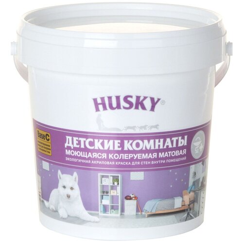 Краска акриловая (АК) HUSKY детские комнаты матовая бесцветный 0.9 л 1.13 кг фото, описание