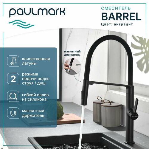 Смеситель для кухни с гибки изливом Paulmark Barrel, цвет антрацит, Ba214029-AN фото, описание